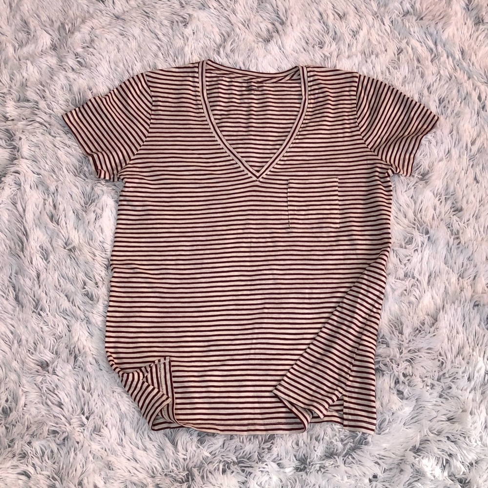 Madewell Red and white striped v neck
